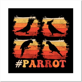 Parrot Bird Vintage Distressed Retro Style Silhouette 70s Posters and Art